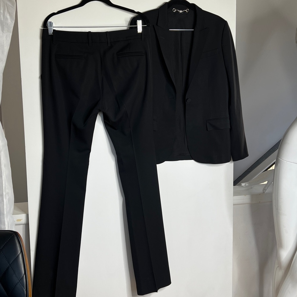 Gucci Sz 42 Two Piece Flat Frint Pants One Button Blazer Wool Suit Made in Italy - Picture 5 of 12